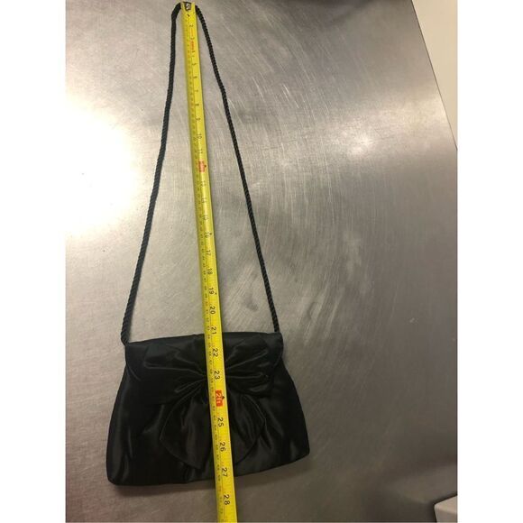 Emeraude Women’s Small Black Shoulder Evening Formal Bag with Bow and Rhinestone - Picture 6 of 8